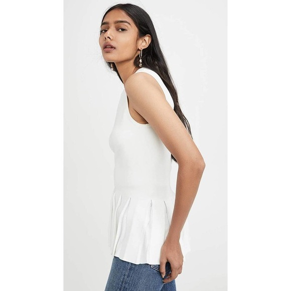 Theory Pleated Peplum Sleeveless Sweater, Eggshell - Picture 3 of 11